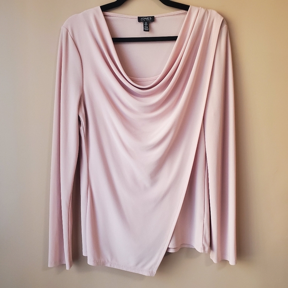 JONES NEW YORK Blush Pink Faux Wrap Blouse Top w Drape Neckline - Picture 10 of 12